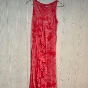 Rxb TIE DYE SLEEVELESS MAXI DRESS RUFFEL ON Front , elastic waist size small